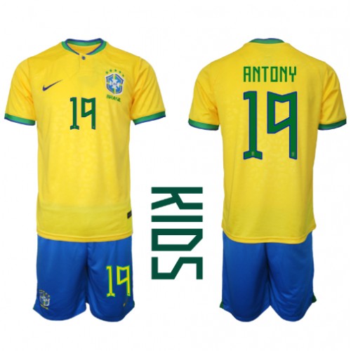 Brazil Antony #19 Domaci Dres za djecu SP 2022 Kratak Rukav (+ Kratke hlače)